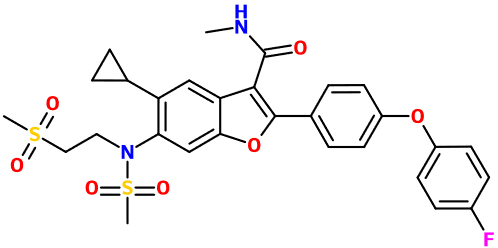 (image for) MC003085 5-Cyclopropyl-2-[4-(4-fluoro-phenoxy)-phenyl]-6-[methanesulfonyl-(2-methanesulfonyl-ethyl)-amino]-benzofuran-3-carboxylic acid methylamide